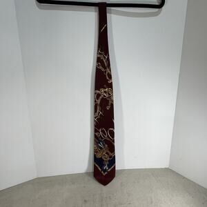 Cumo house Silk Tie Italy Burgundy Horse Tack Graphics